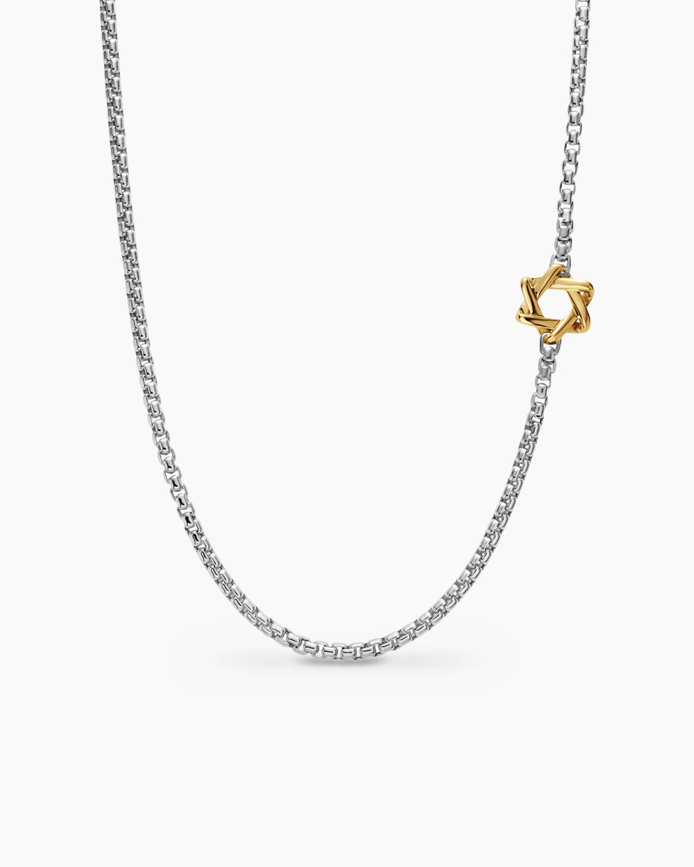 Mens Star of David Station Necklace in Sterling Silver with 14K Yellow Gold, 3.6mm