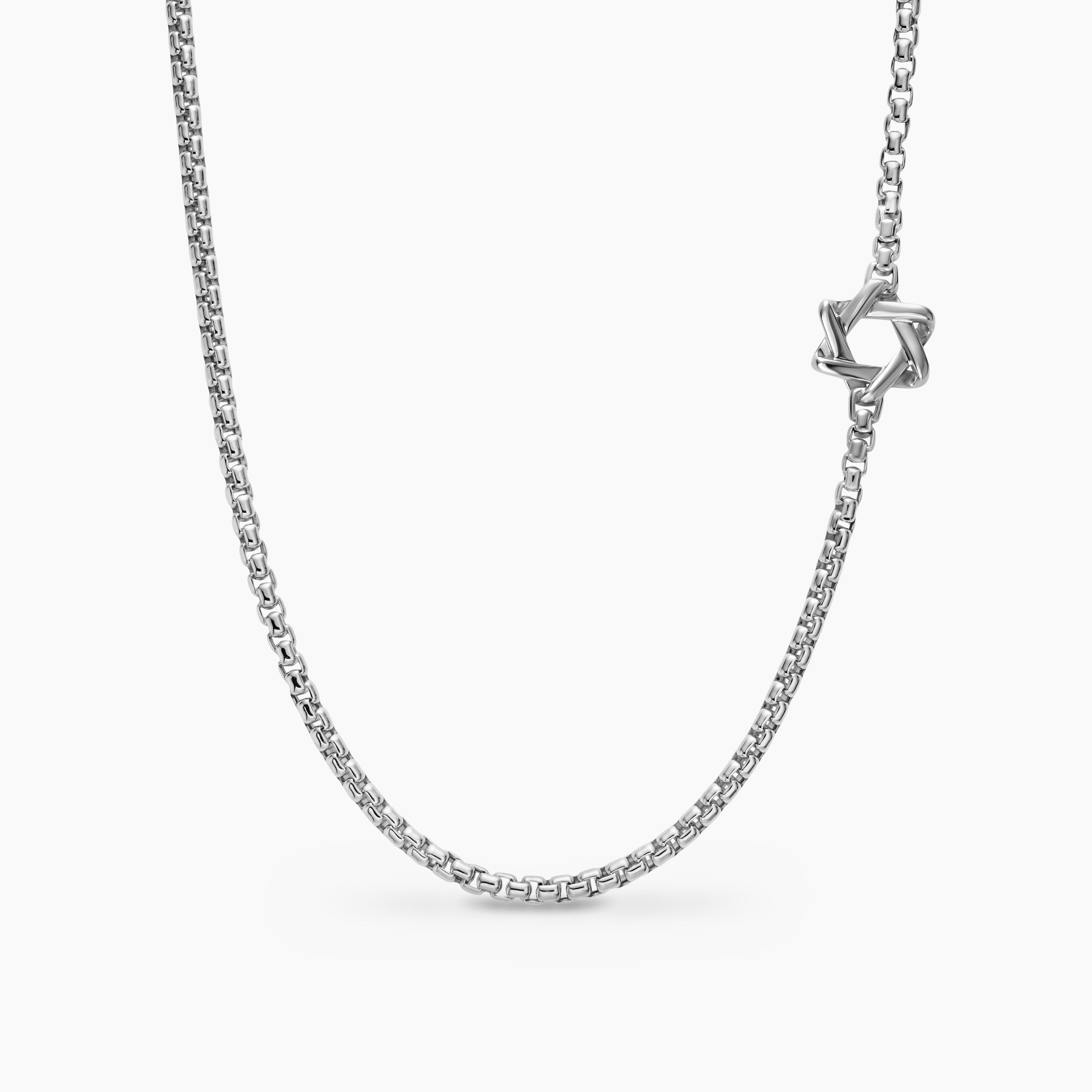 Mens Star of David Station Necklace in Sterling Silver, 3.6mm