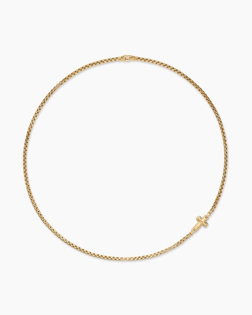 Mens Cross Station Necklace in 18K Yellow Gold, 3.4mm