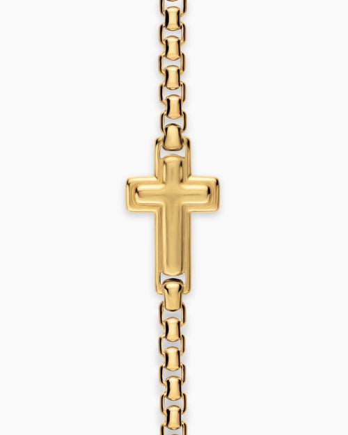 Mens Cross Station Necklace in 18K Yellow Gold, 3.4mm
