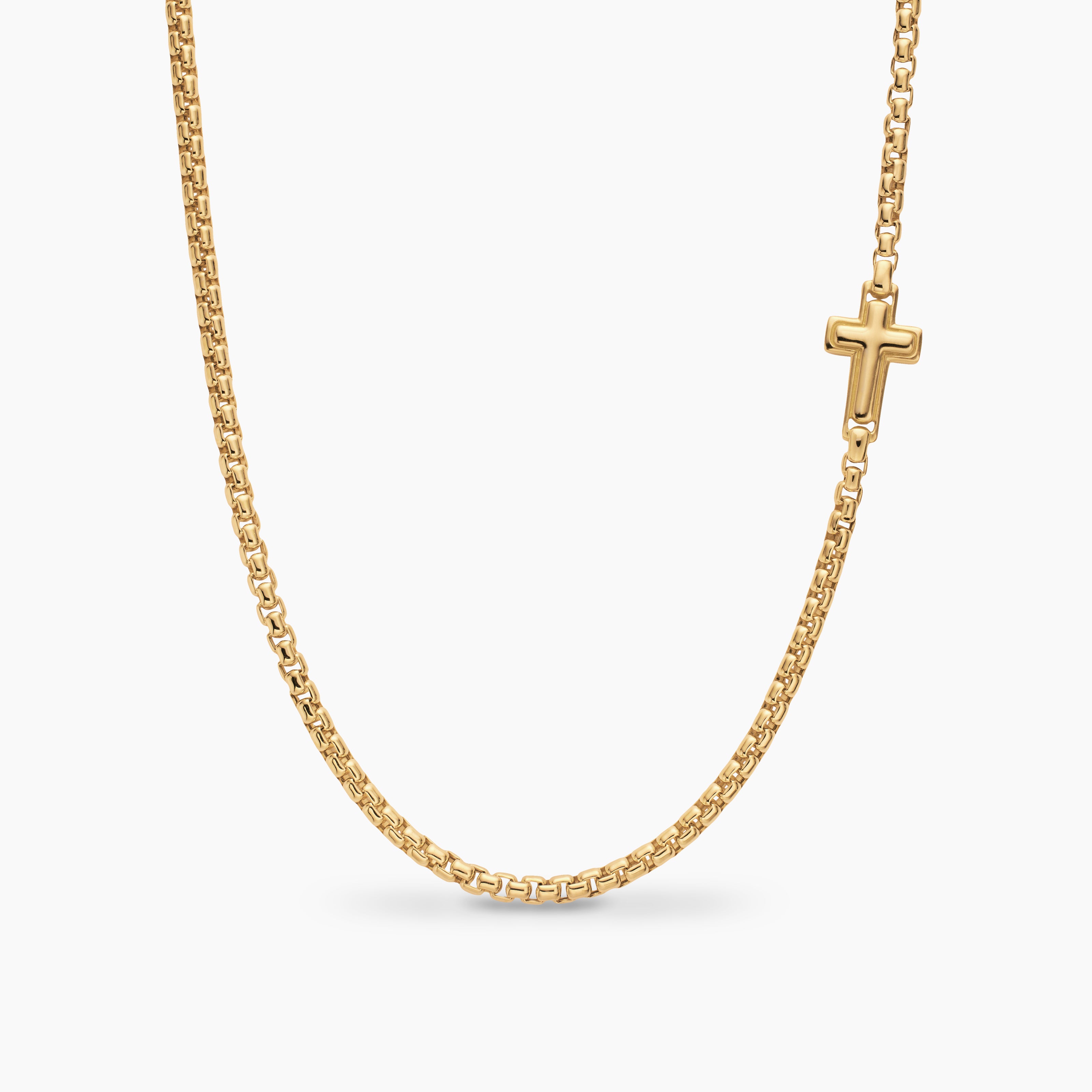 Mens Cross Station Necklace in 18K Yellow Gold, 3.4mm
