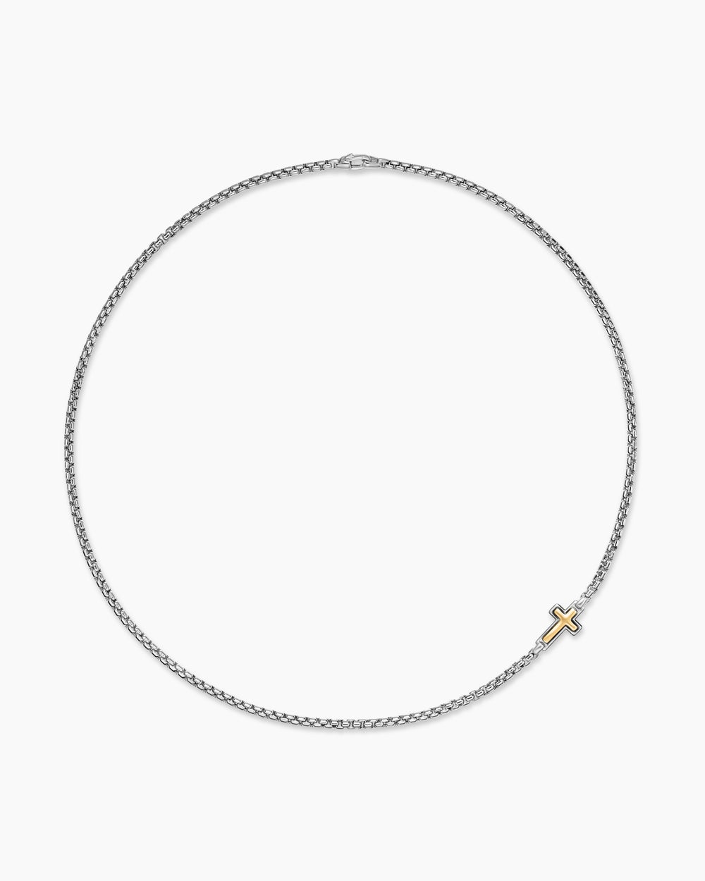 Mens Cross Station Necklace in Sterling Silver with 14K Yellow Gold, 3.6mm