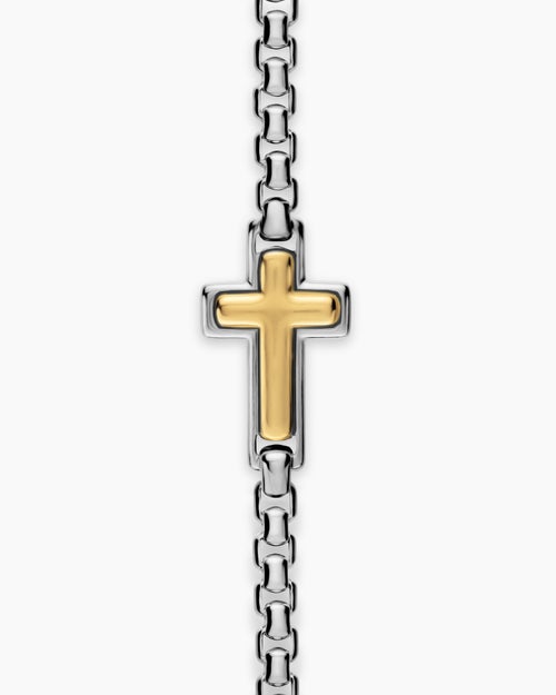 Mens Cross Station Necklace in Sterling Silver with 14K Yellow Gold, 3.6mm