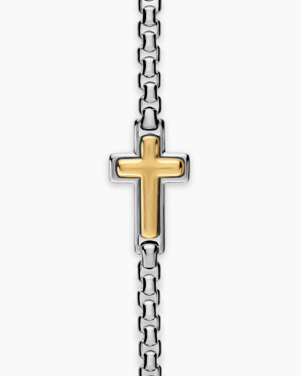 Mens Cross Station Necklace in Sterling Silver with 14K Yellow Gold, 3.6mm