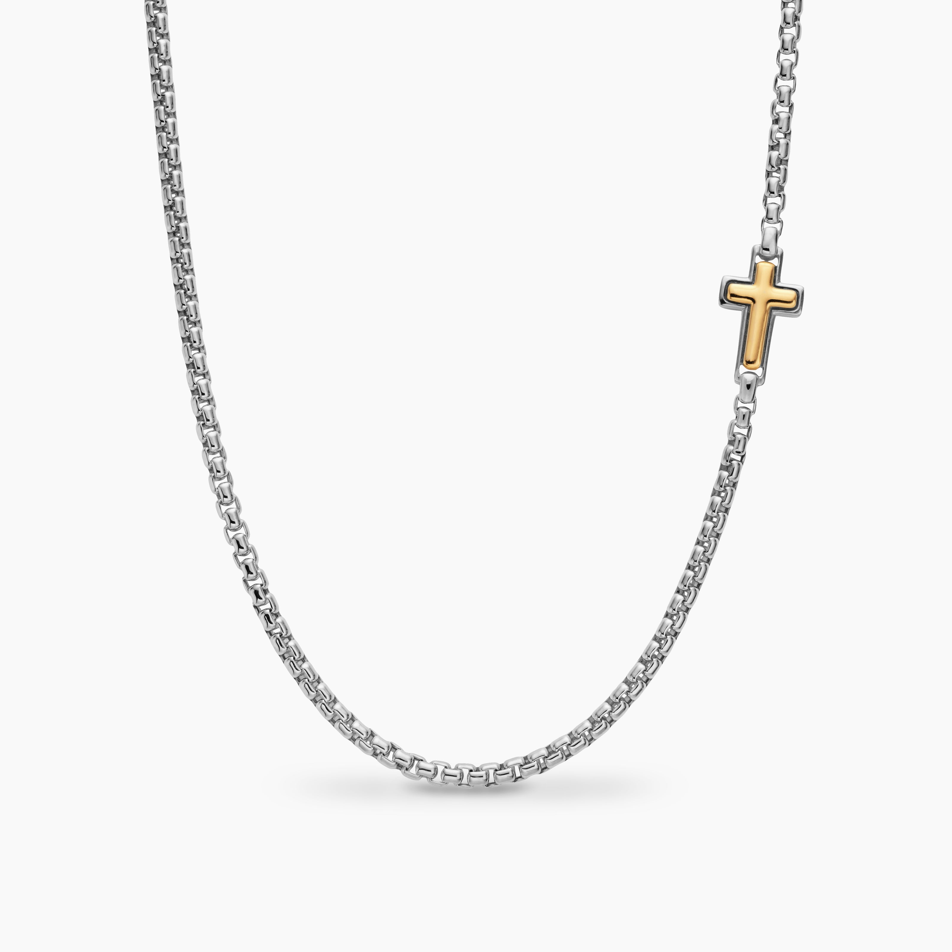 Collier &agrave; motif intercal&eacute; avec croix en argent sterling avec or jaune 14 carats, 3,6 mm hommes 