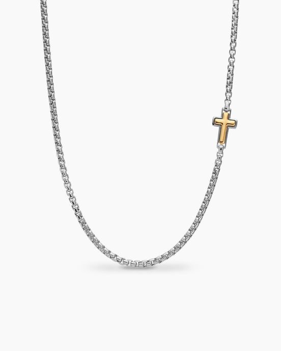Cross Station Necklace in Sterling Silver with 14K Yellow Gold, 3.6mm