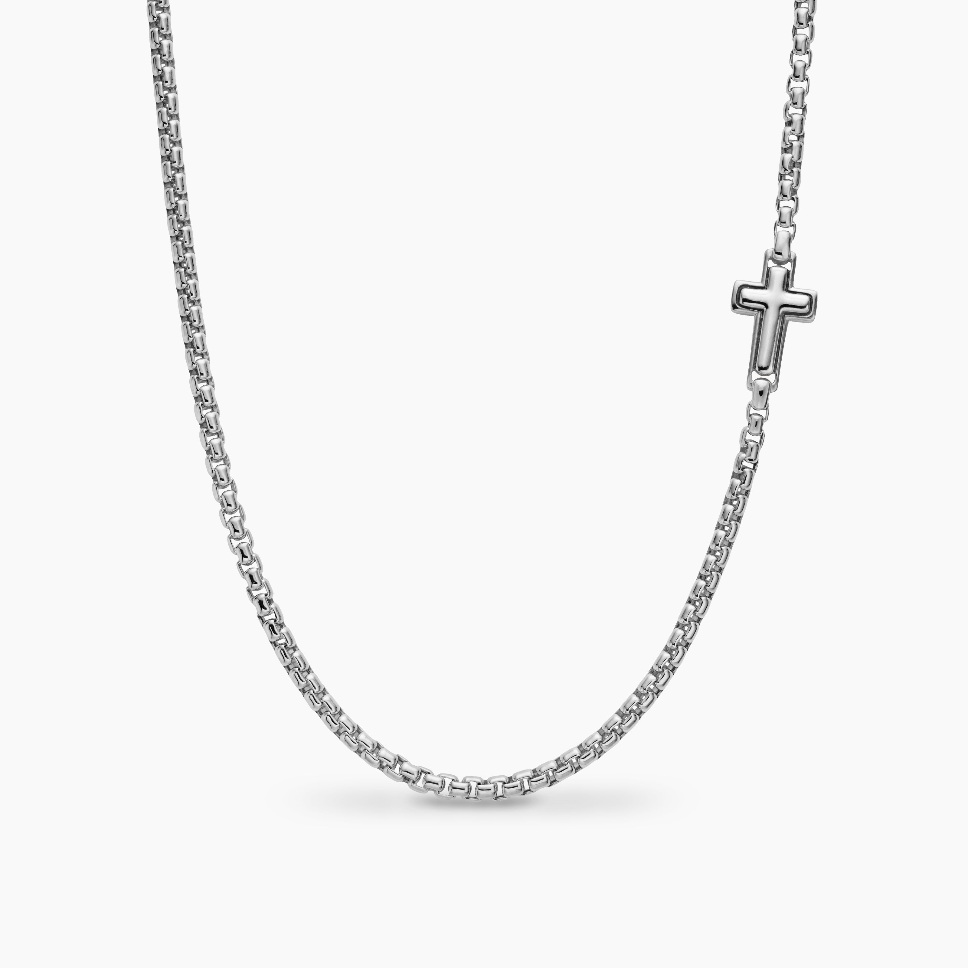 Mens Cross Station Necklace in Sterling Silver, 3.6mm