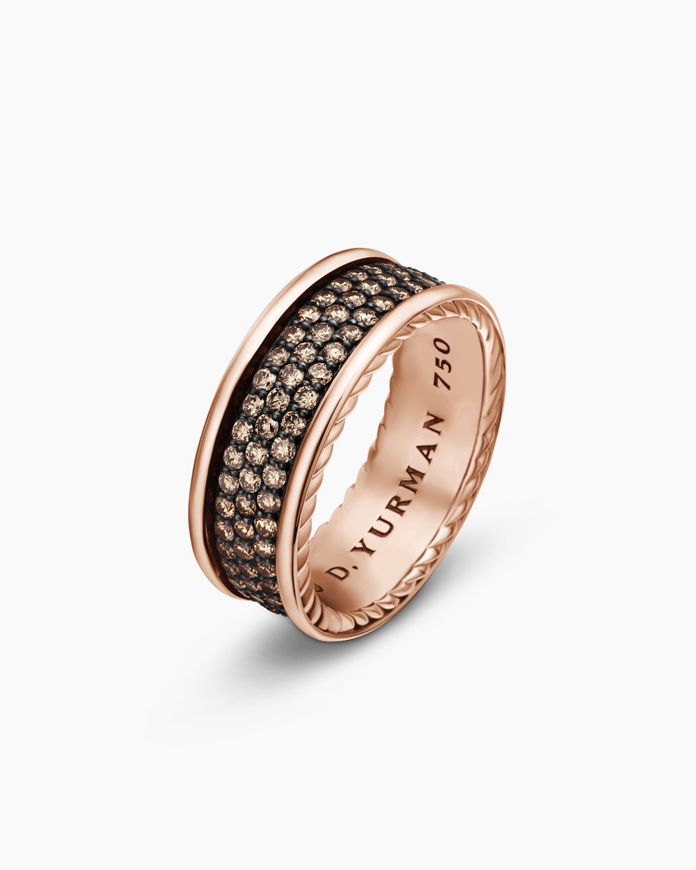 Anneau à trois rangs en pavé Streamline en or rose 18 carats avec, 8,5 mm hommes