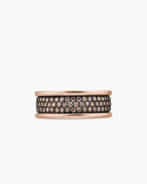 Mens Streamline Pavé Three Row Band Ring in 18ct Rose Gold with, 8.5mm