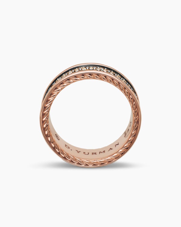 Streamline Pavé Three Row Band Ring in 18K Rose Gold with, 8.5mm