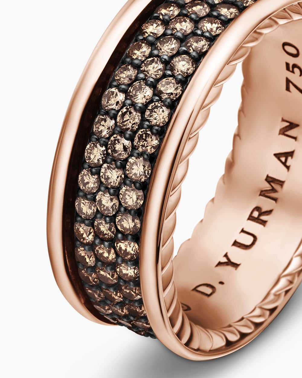 Anneau à trois rangs en pavé Streamline en or rose 18 carats avec, 8,5 mm hommes