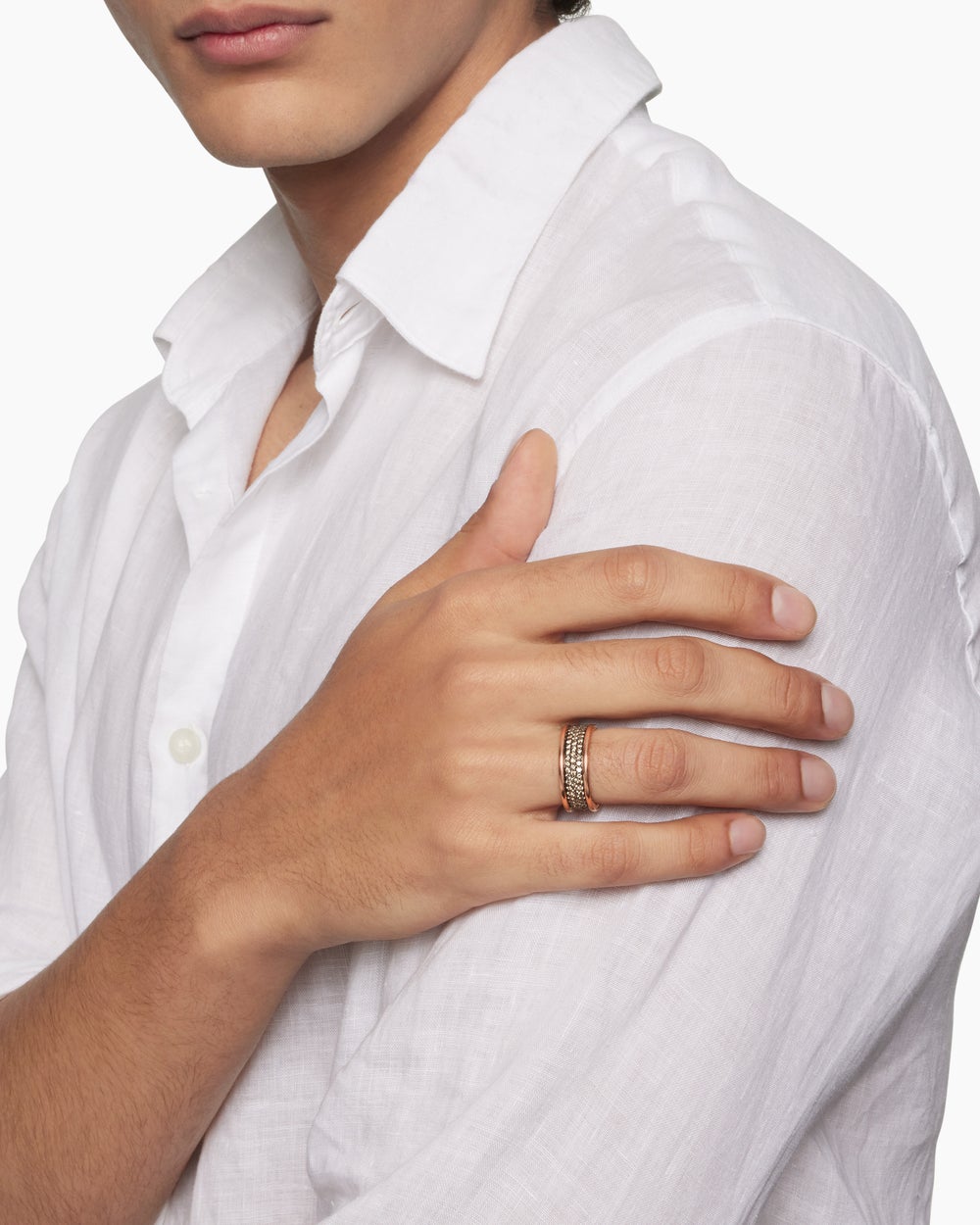 Anneau à trois rangs en pavé Streamline en or rose 18 carats avec, 8,5 mm hommes