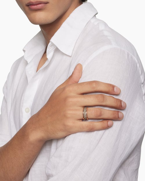 Mens Streamline® Pavé Three Row Band Ring in 18K Rose Gold with Cognac Diamonds, 8.5mm