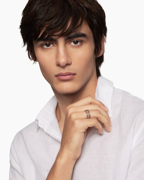 Mens Streamline Pavé Three Row Band Ring in 18ct Rose Gold with, 8.5mm