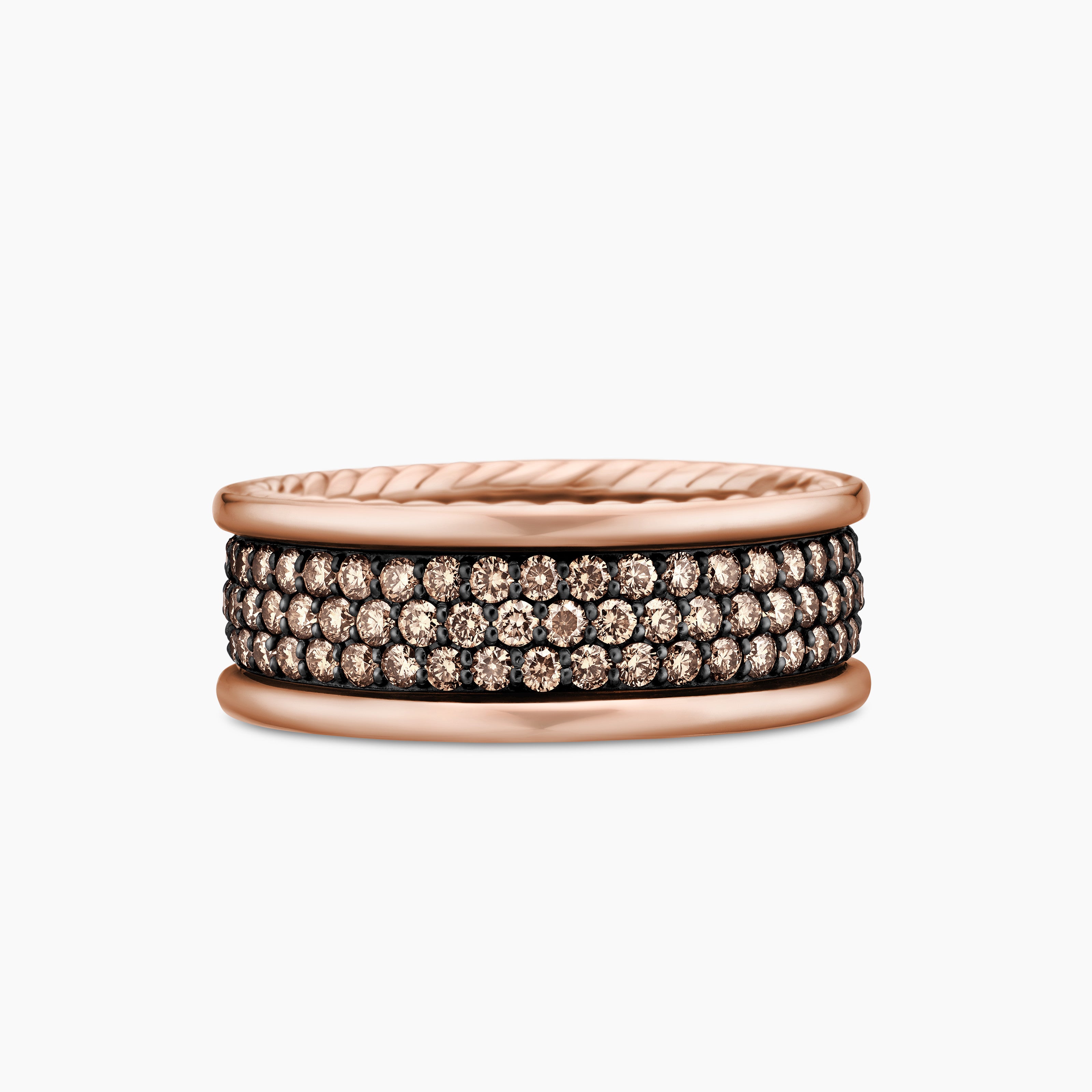 Mens Streamline Pav&eacute; Three Row Band Ring in 18K Rose Gold with, 8.5mm