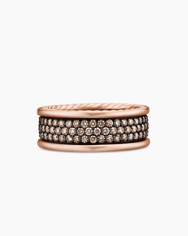 Streamline Pavé Three Row Band Ring in 18K Rose Gold with, 8.5mm