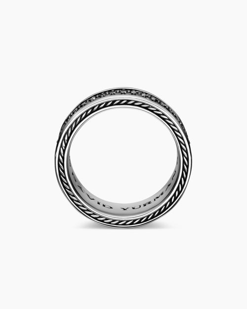 Mens Streamline® Pavé Three Row Band Ring in Sterling Silver with Black Diamonds, 8.5mm