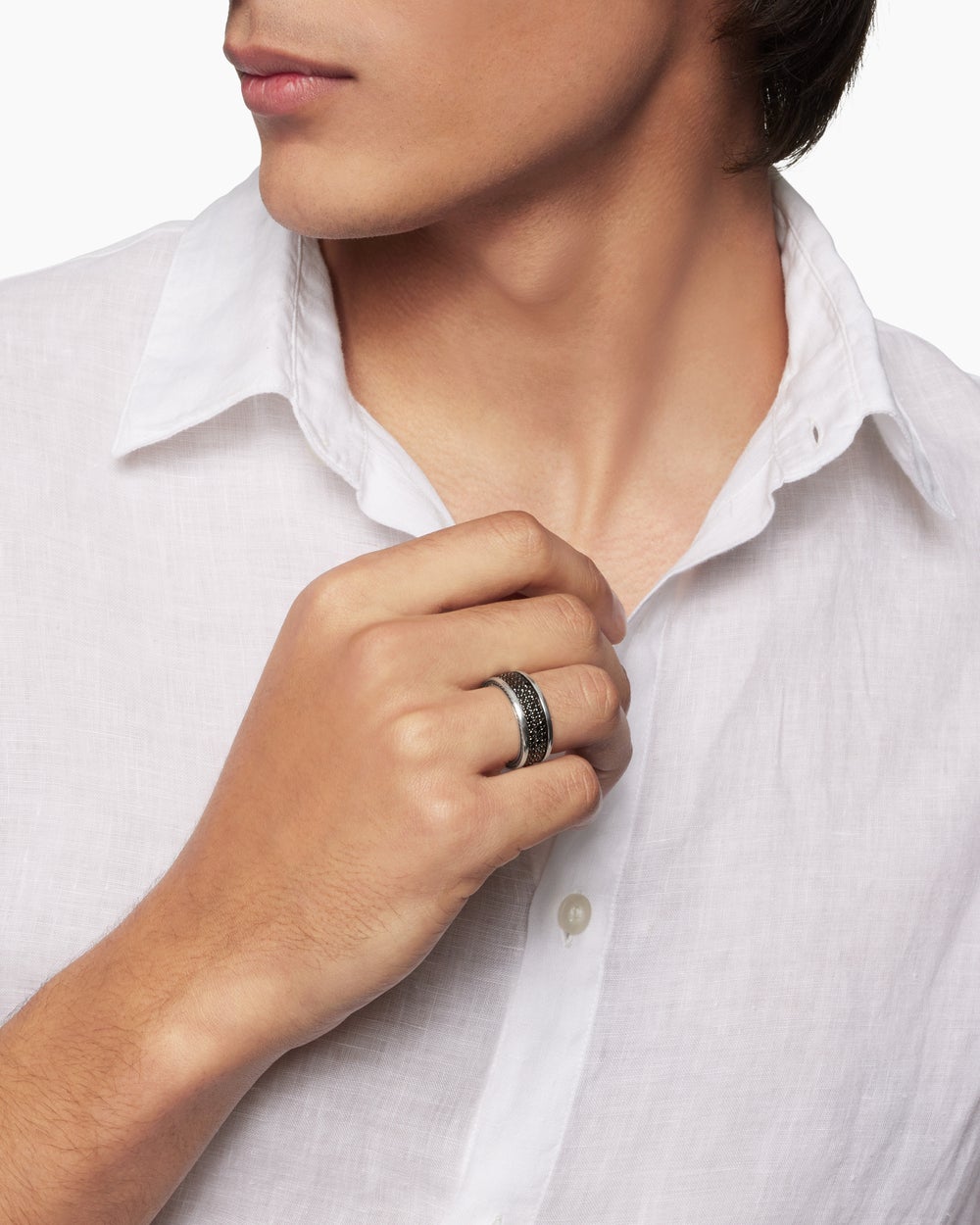 Mens Streamline Three Row Band Ring in Sterling Silver, 8.5mm
