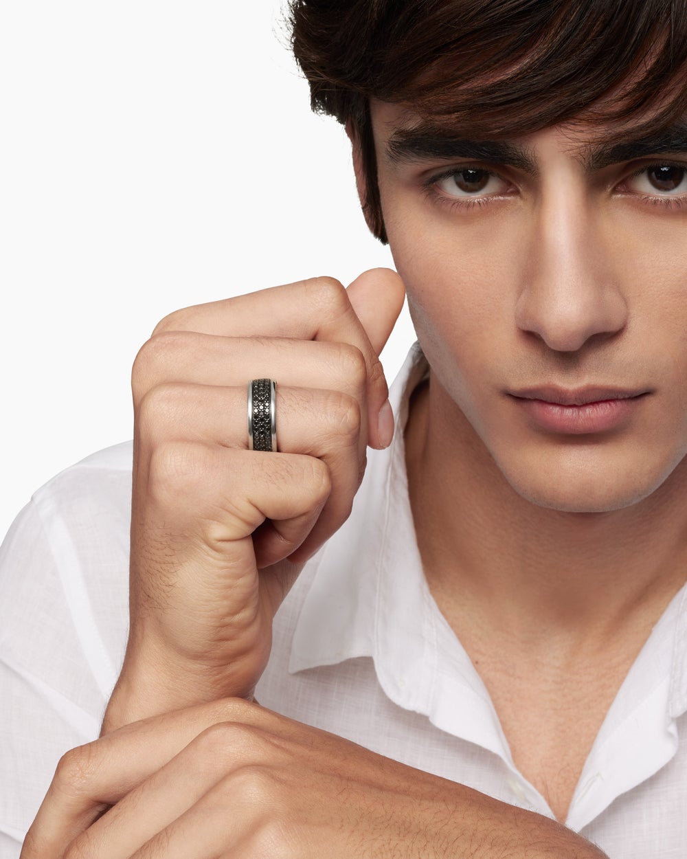Mens Streamline Three Row Band Ring in Sterling Silver, 8.5mm