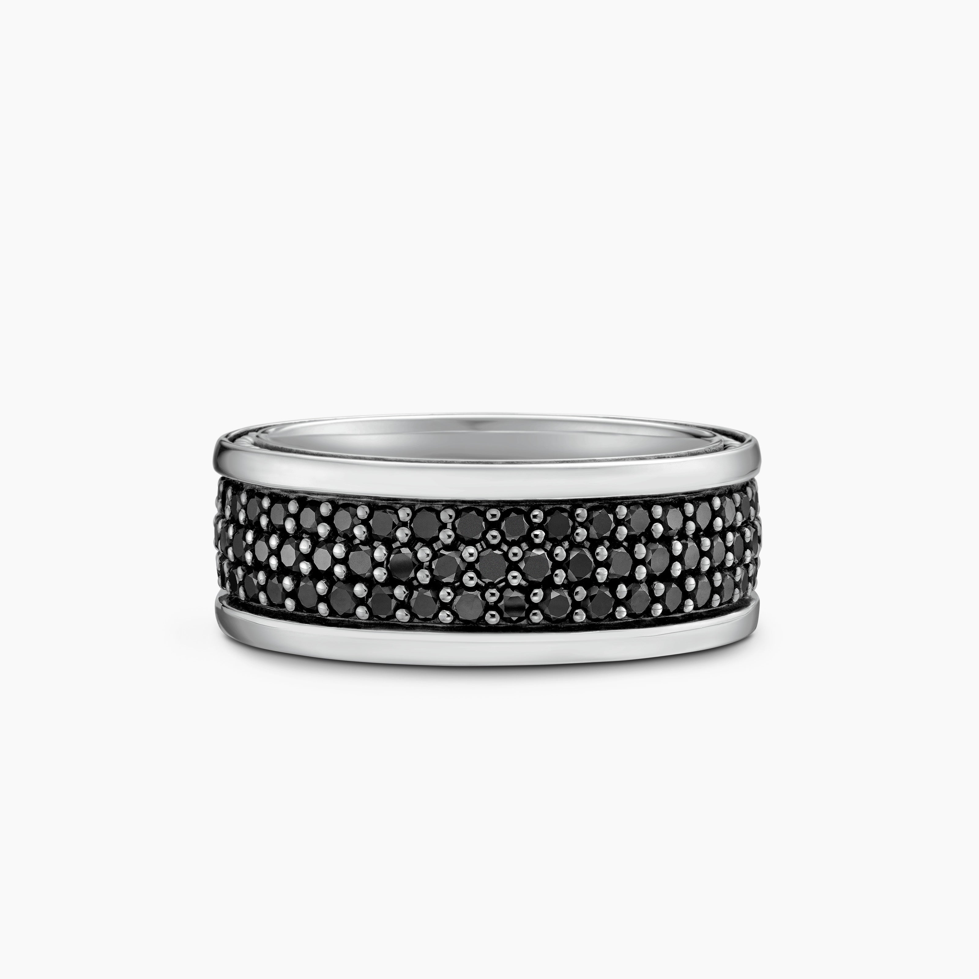 Mens Streamline Three Row Band Ring in Sterling Silver, 8.5mm
