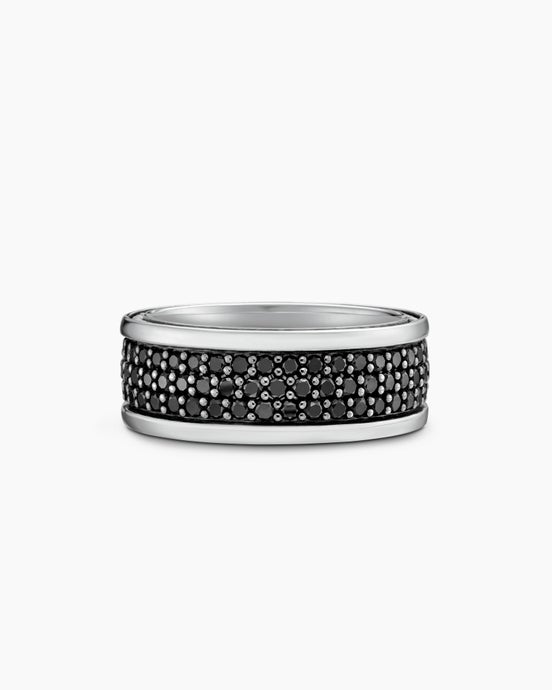 Streamline® Pavé Three Row Band Ring in Sterling Silver with Black Diamonds, 8.5mm