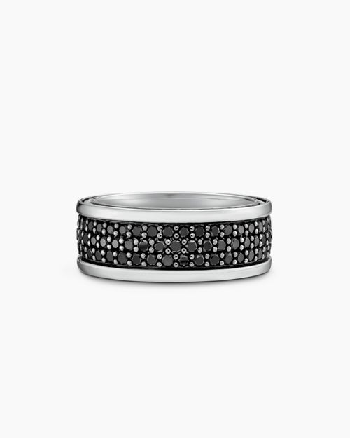 Mens Streamline® Pavé Three Row Band Ring in Sterling Silver with Black Diamonds, 8.5mm