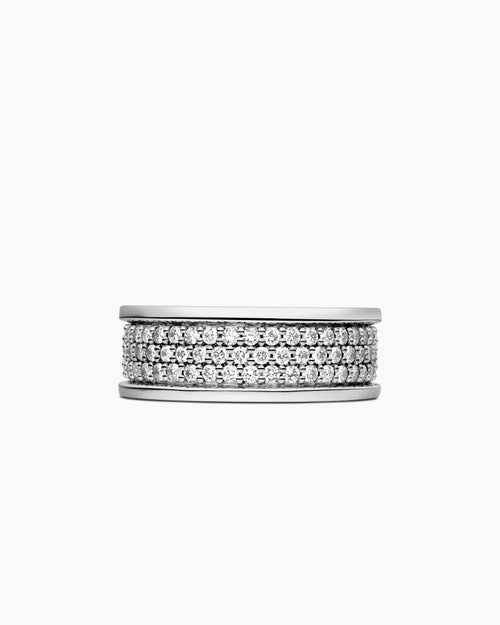 Mens Streamline® Pavé Three Row Band Ring in Sterling Silver with Diamonds, 8.5mm