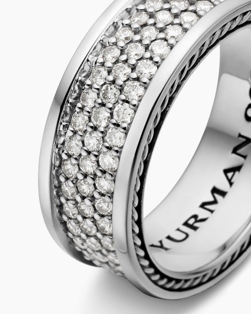 Mens Streamline Three Row Band Ring in Sterling Silver, 8.5mm
