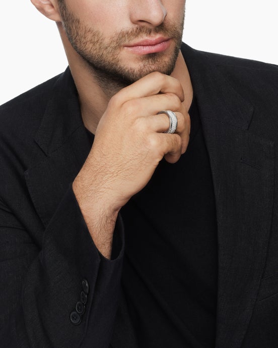 Streamline® Pavé Three Row Band Ring in Sterling Silver with Diamonds, 8.5mm