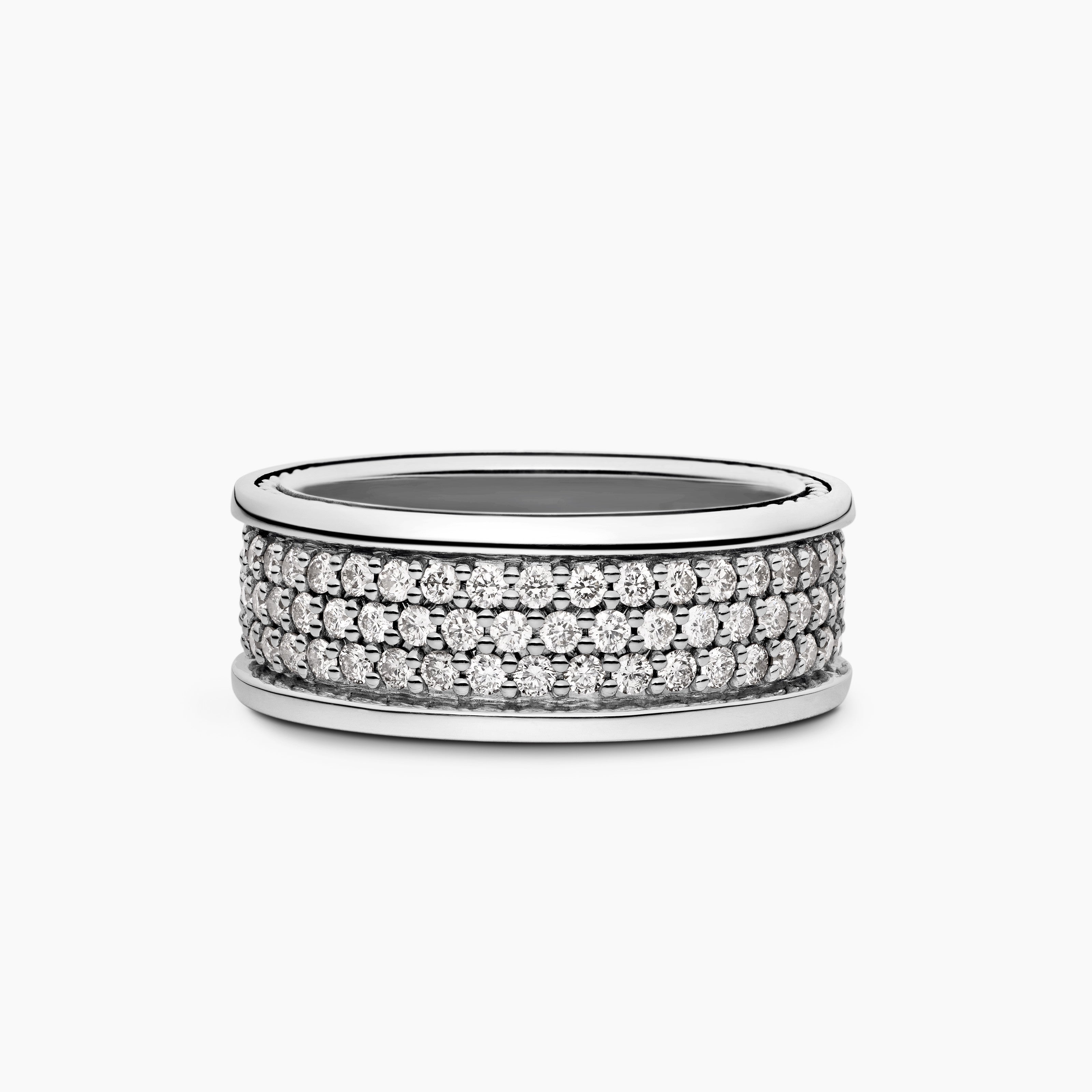Mens Streamline Three Row Band Ring in Sterling Silver, 8.5mm