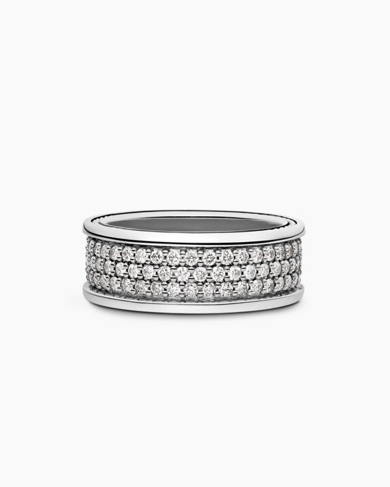 Streamline® Pavé Three Row Band Ring in Sterling Silver with Diamonds, 8.5mm