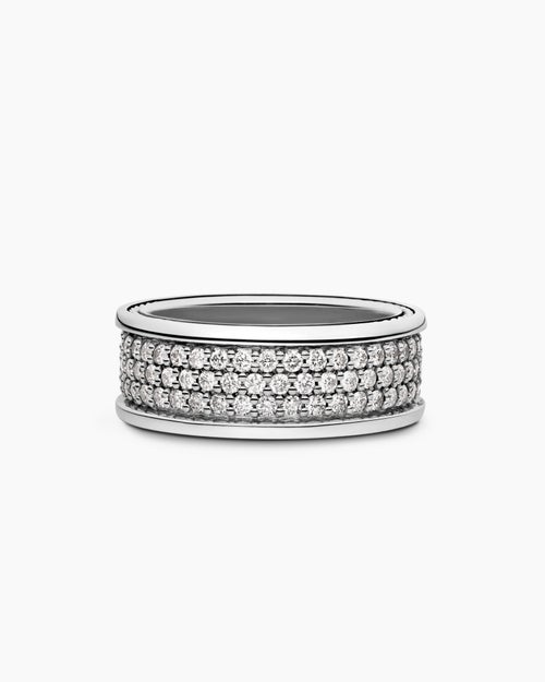 Mens Streamline Three Row Band Ring in Sterling Silver, 8.5mm