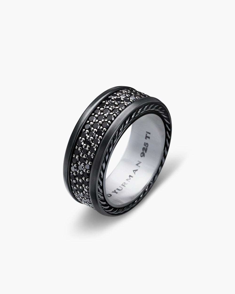 Mens Streamline Pavé Three Row Band Ring in Black Titanium with, 8.5mm