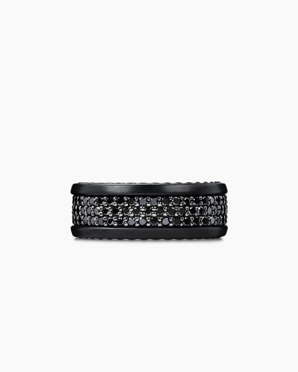 Mens Streamline Pavé Three Row Band Ring in Black Titanium with, 8.5mm