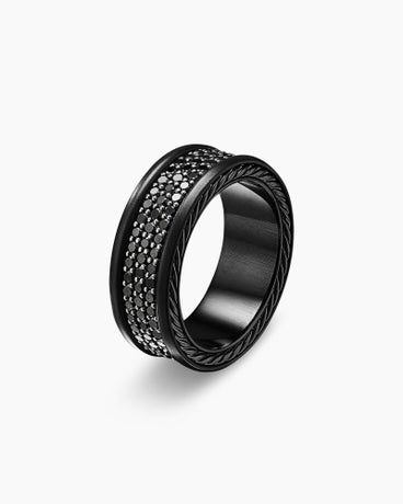 Streamline® Three Row Band Ring in Black Titanium with Black Diamonds, 8.5mm