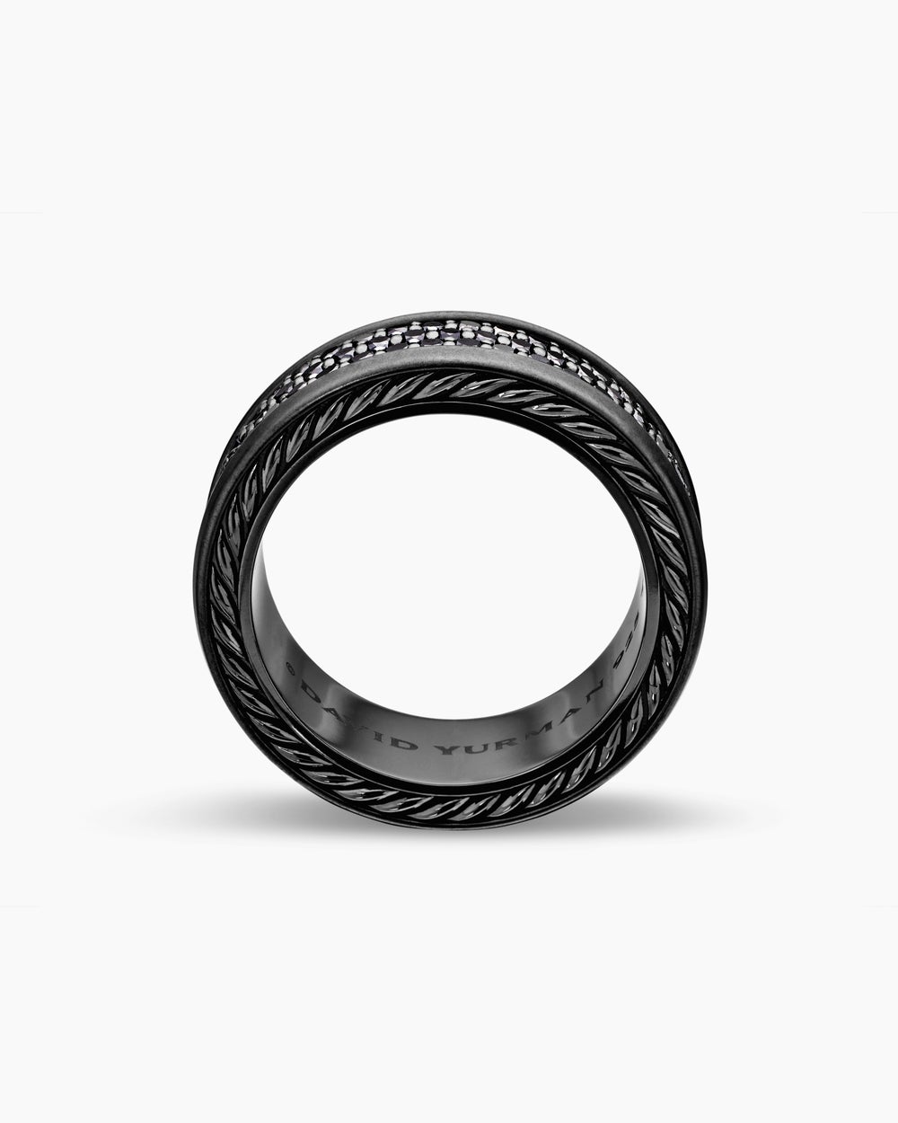 Mens Streamline Pavé Three Row Band Ring in Black Titanium with, 8.5mm