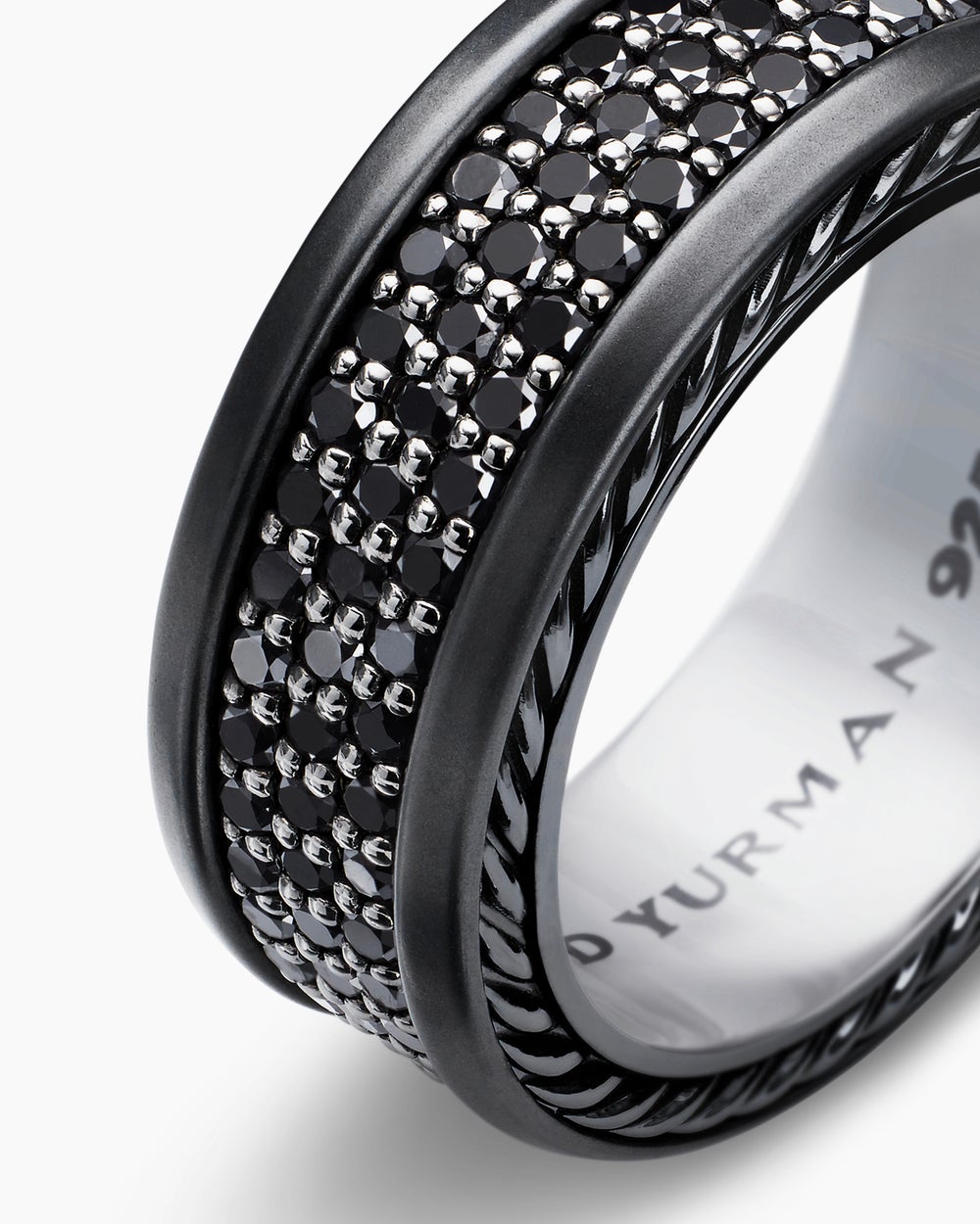 Mens Streamline Pavé Three Row Band Ring in Black Titanium with, 8.5mm