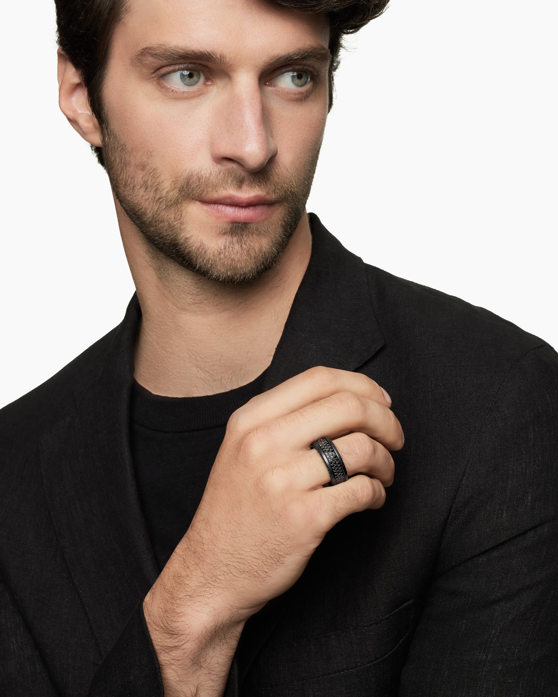 Product image for Streamline® Pavé Three Row Band Ring In Black Titanium With Black Diamonds, 8.5Mm