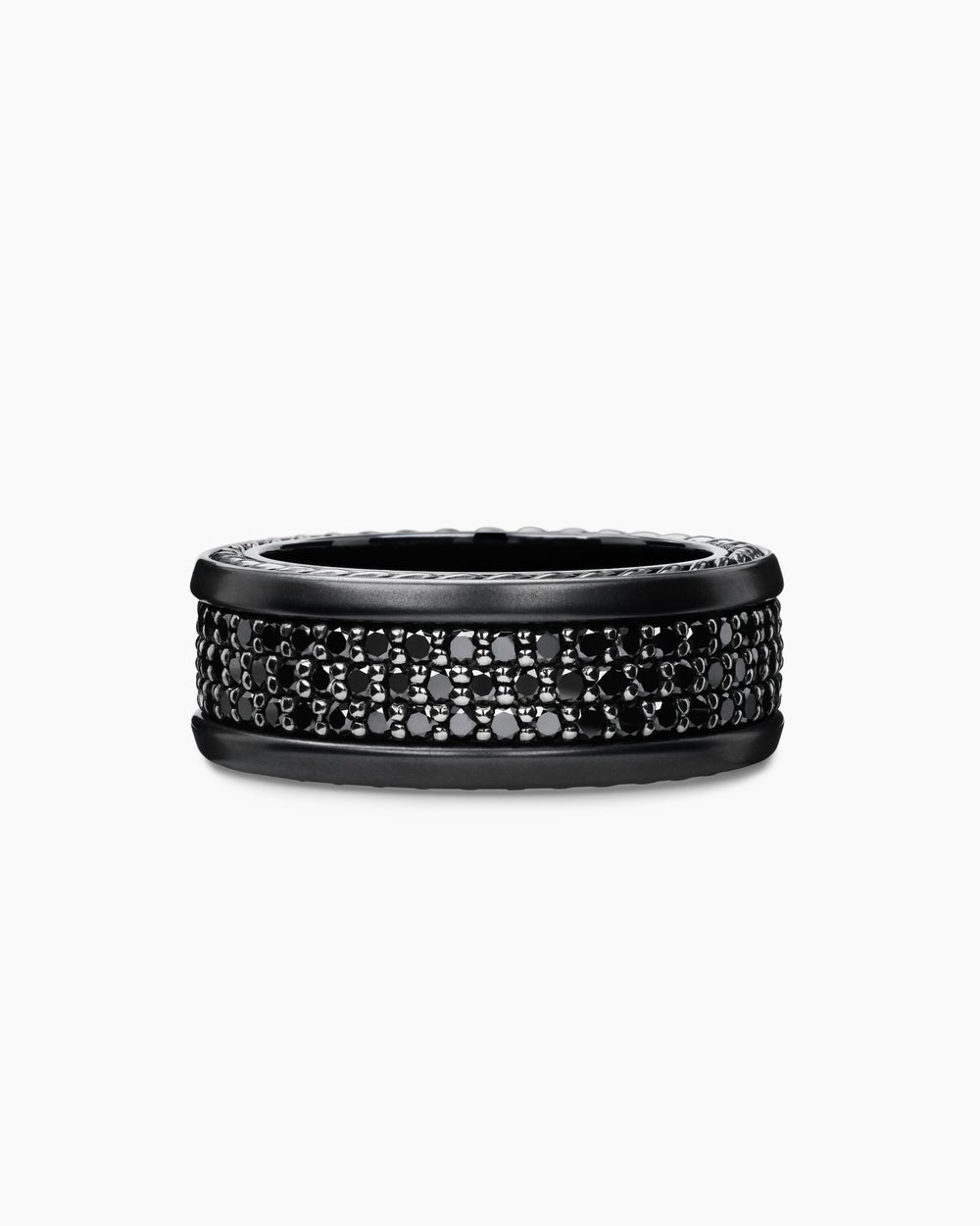 Mens Streamline Pavé Three Row Band Ring in Black Titanium with, 8.5mm