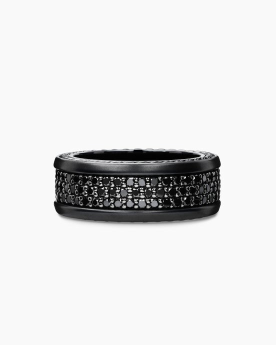 Streamline® Pavé Three Row Band Ring in Black Titanium with Black Diamonds, 8.5mm
