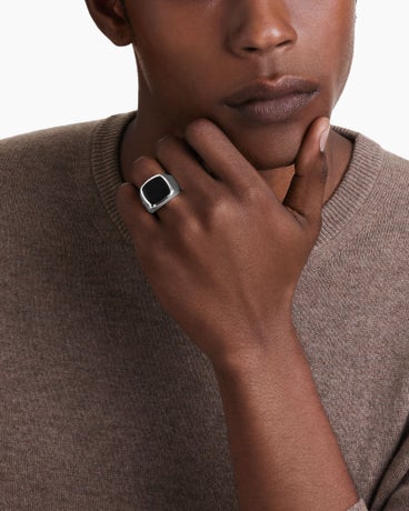 Exotic Stone Signet Ring in Sterling Silver with Black Onyx, 19mm