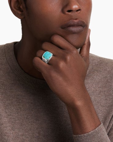 Exotic Stone Signet Ring in Sterling Silver with Turquoise, 19mm