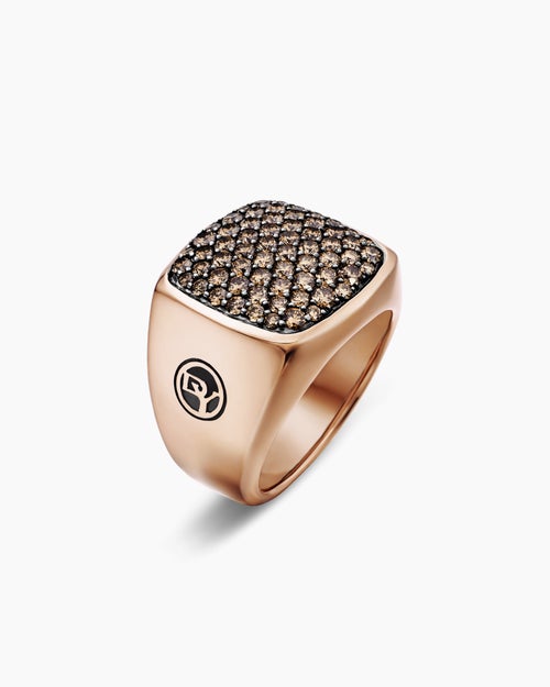 Mens Streamline Signet Ring in 18K Rose Gold with, 19mm