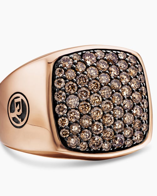 Mens Streamline Signet Ring in 18K Rose Gold with, 19mm