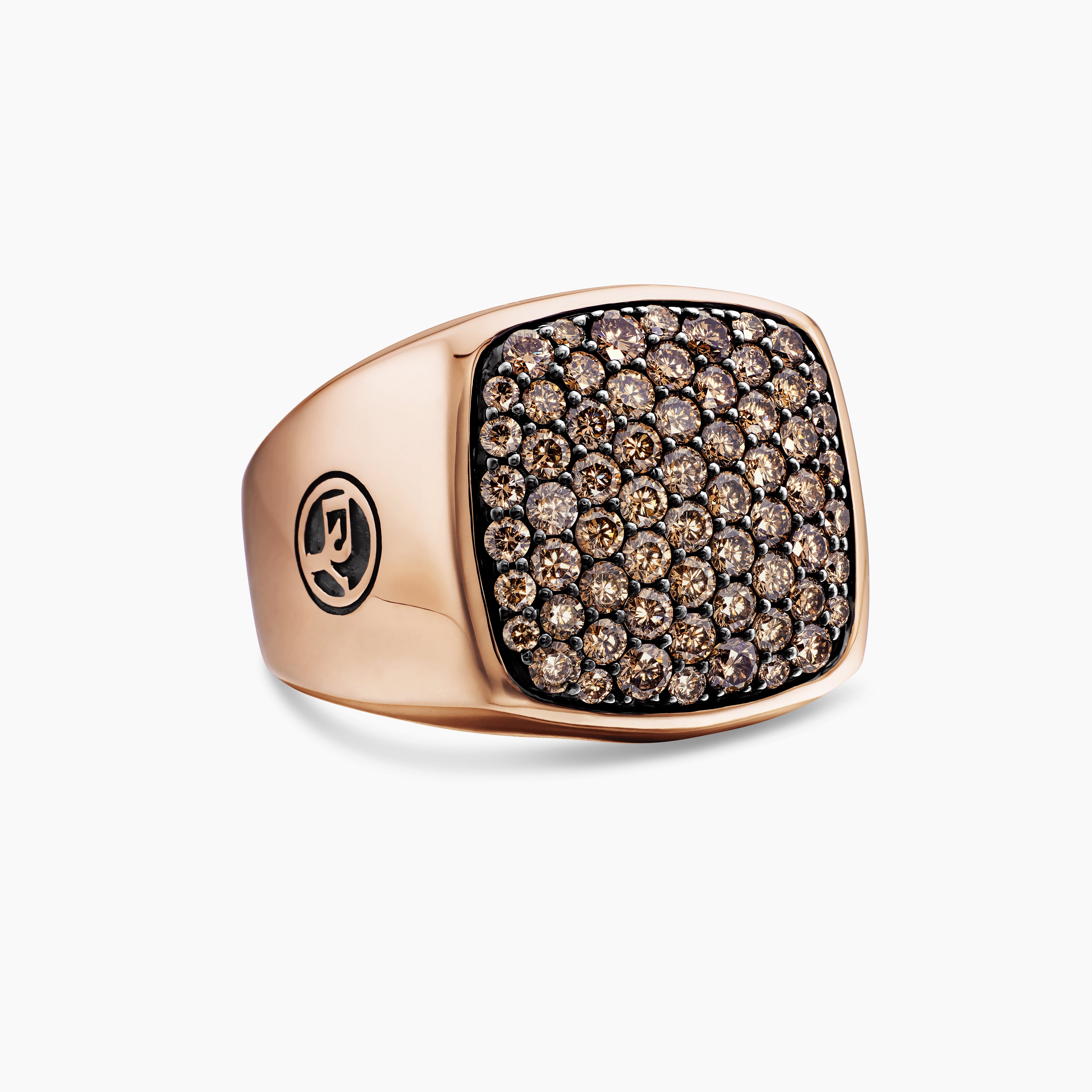 Mens Streamline&reg; Signet Ring in 18K Rose Gold with Cognac Diamonds, 19mm