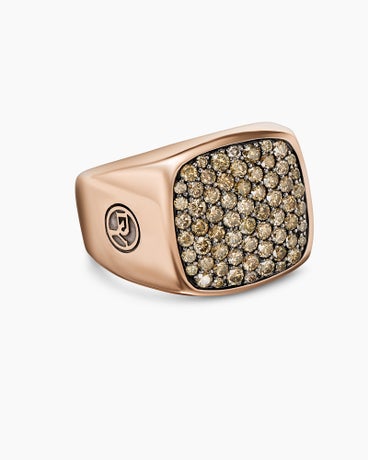 Streamline® Signet Ring in 18K Rose Gold with Cognac Diamonds, 18.6mm