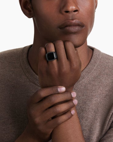 Streamline® Signet Ring in Black Titanium with Black Onyx, 19mm