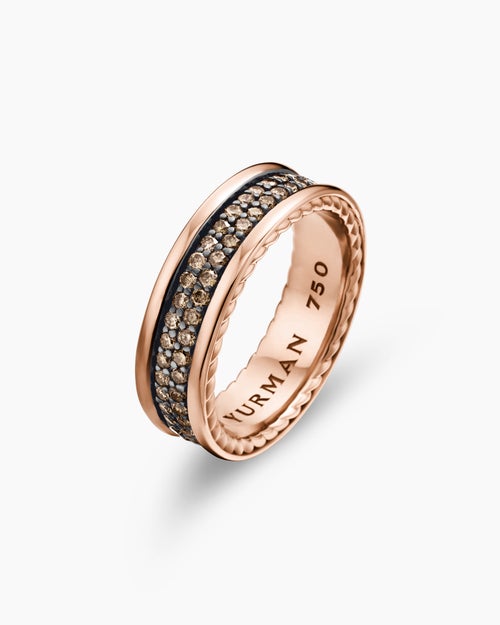 Mens Streamline® Two Row Band Ring in 18K Rose Gold with Cognac Diamonds, 6.5mm