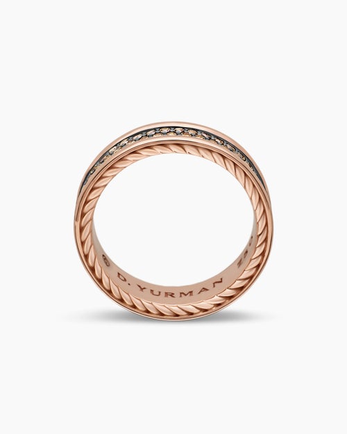 Mens Streamline® Two Row Band Ring in 18K Rose Gold with Cognac Diamonds, 6.5mm