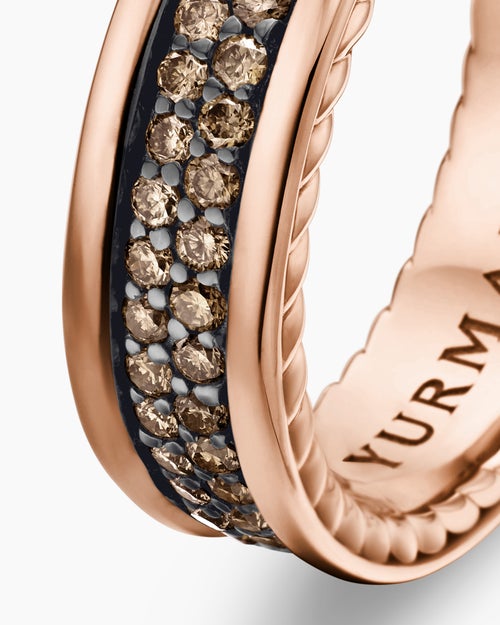 Mens Streamline® Two Row Band Ring in 18K Rose Gold with Cognac Diamonds, 6.5mm